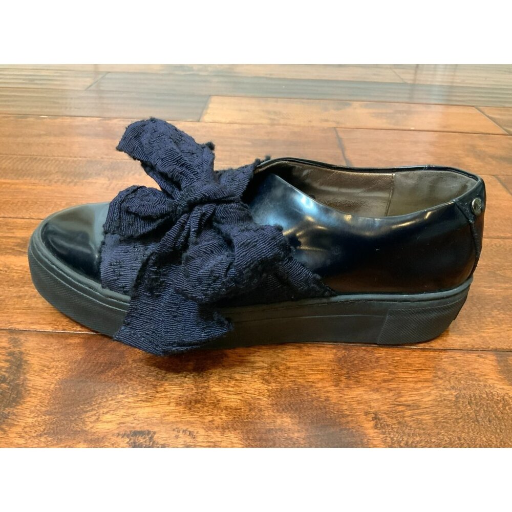 AGL Navy Blue Slip-On Platform Loafer Shoes Fabric Bow Tie, Size 38 | 8